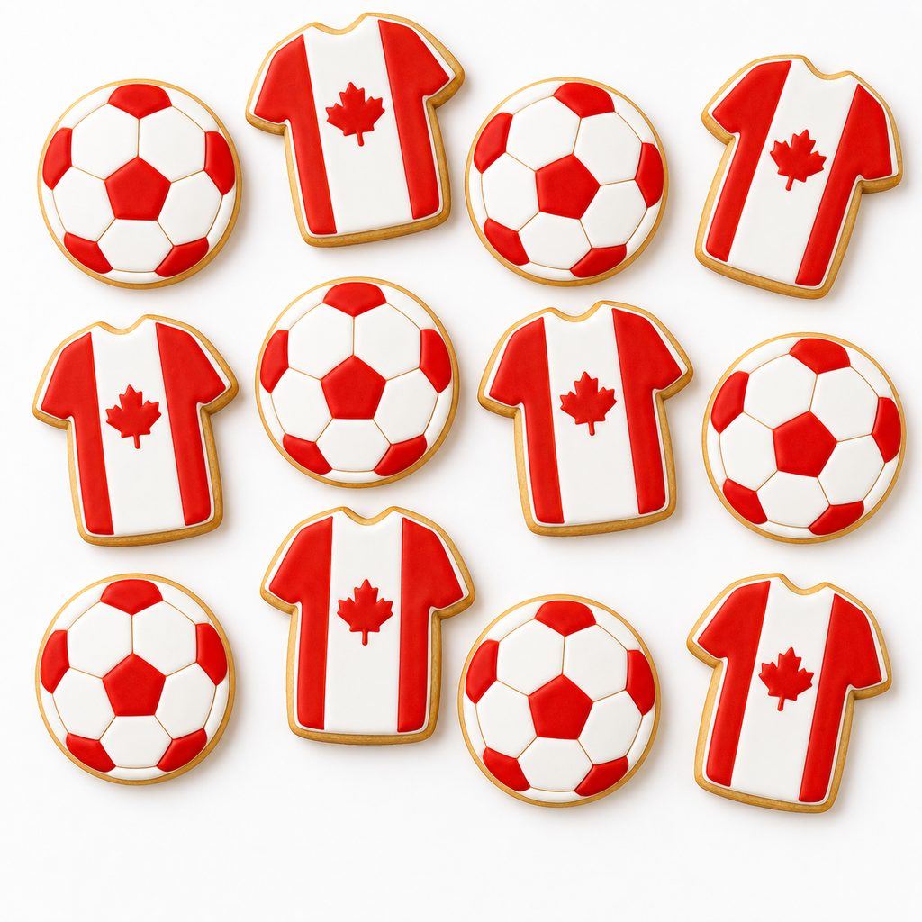 Soccer Balls and Jerseys Canada Theme Cookies - Set of 24
