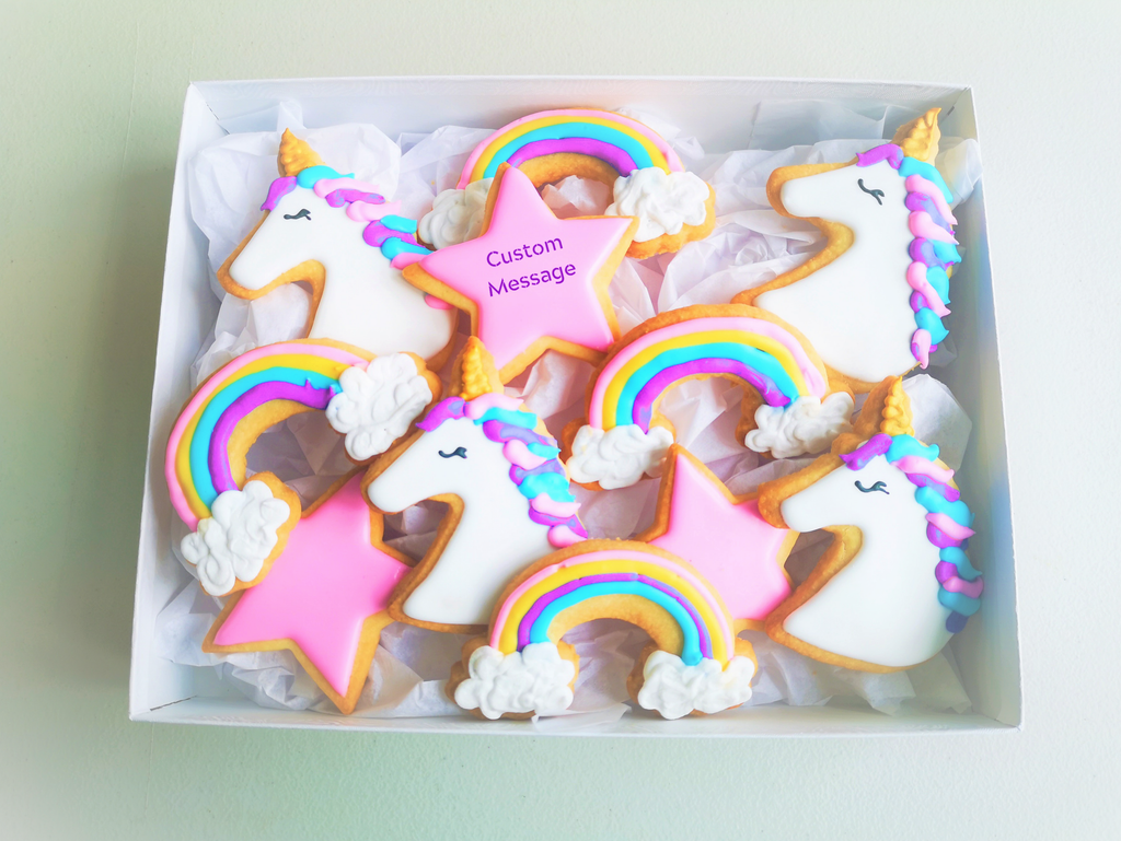 Unicorn & Rainbows Cookie Giftbox  - Custom Message  - Delivered or Curbside Pickup